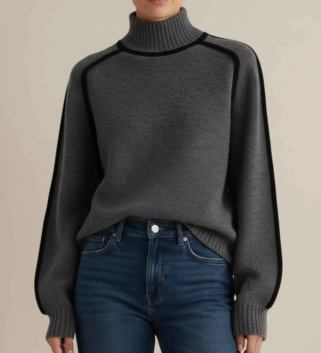 Women's Turtleneck Sweater with Contrast Trim