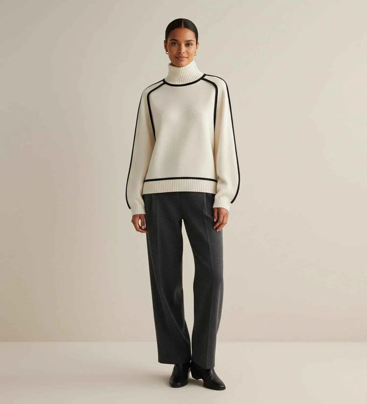 Women's Turtleneck Sweater with Contrast Trim