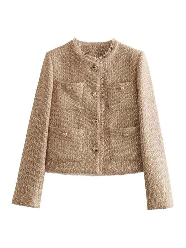Women's Tweed Jacket - Stylish and Versatile Outerwear Beige