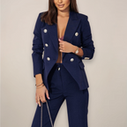 Women's Tailored Two-Piece Blazer Suit Set Navy Blue