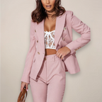 Women's Tailored Two-Piece Blazer Suit Set Pink