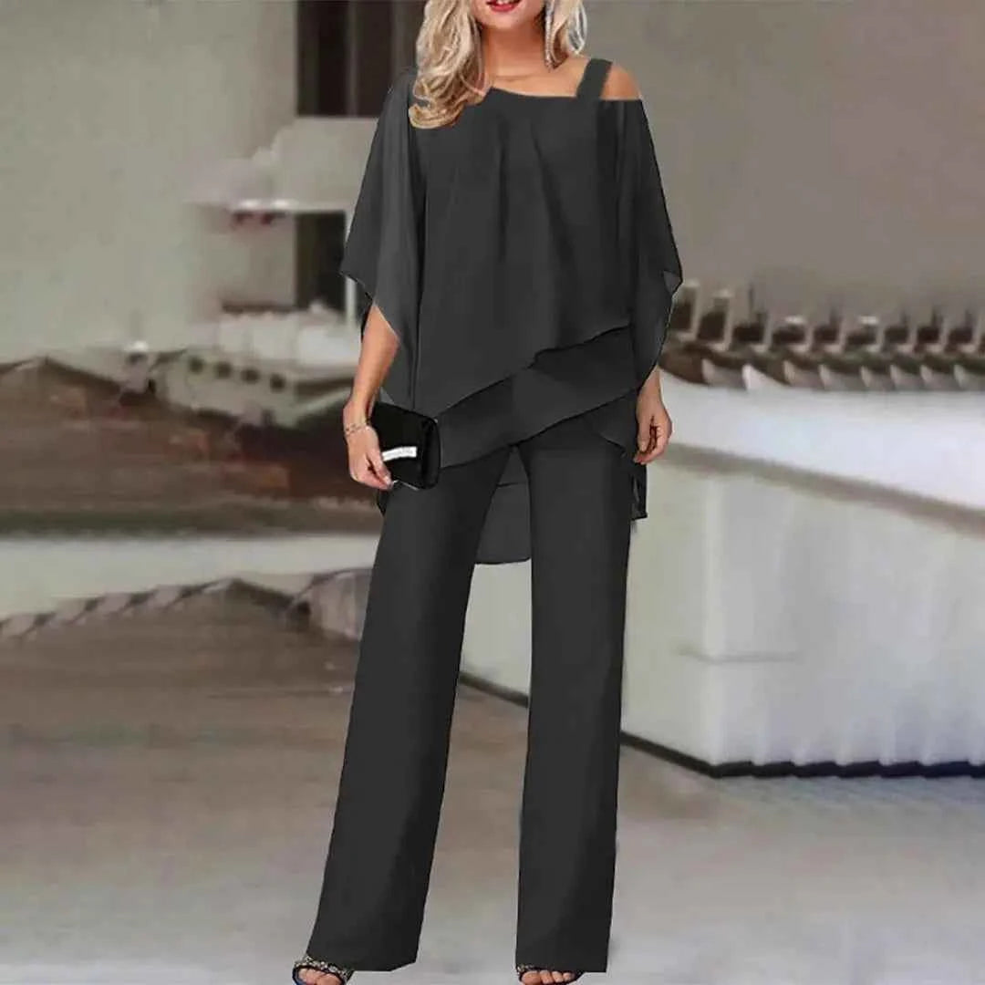 Women's Two-Piece Flowy Outfit Set Black