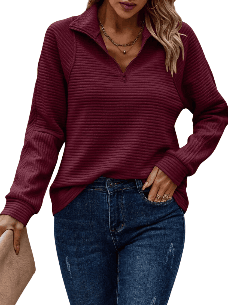 Women's V-Neck Elegant Sweater Bordeaux Red