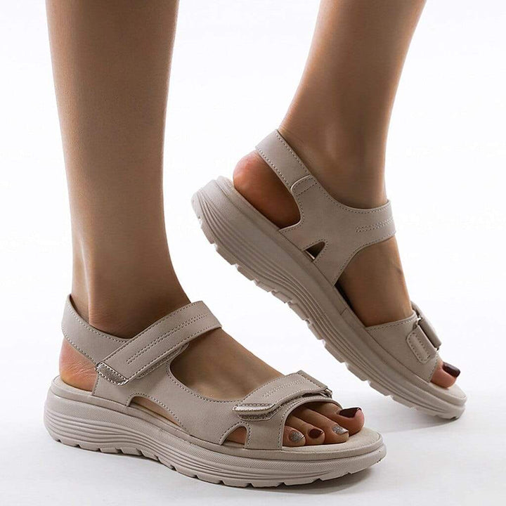 Women's Velcro Sports Sandals with Textured Sole Beige