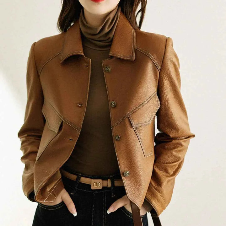 Women's Veloura Leather Jacket - Stylish & Durable Outerwear Brown