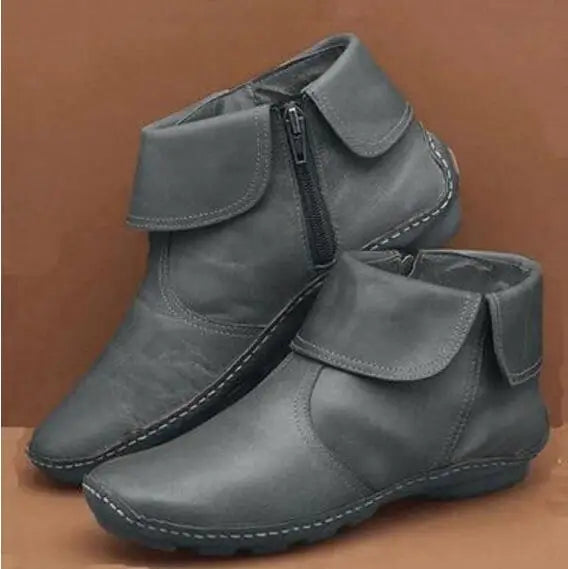 Women's Retro Ankle Boots Dark Grey (with zipper)