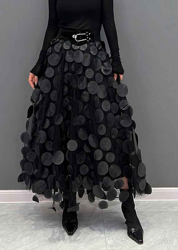 Women's Voluminous Tulle Midi Skirt with Circle Appliqués - Layered Design Style 1 One size