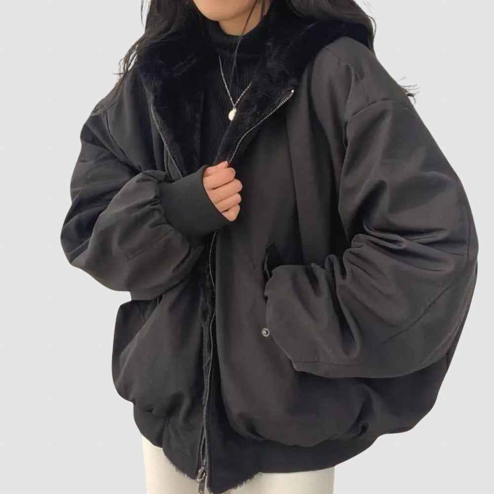 Women's Warm Fleece-Lined Winter Jacket | Cozy Fleece Jacket Black