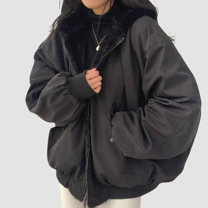Women's Warm Fleece-Lined Winter Jacket | Cozy Fleece Jacket Black
