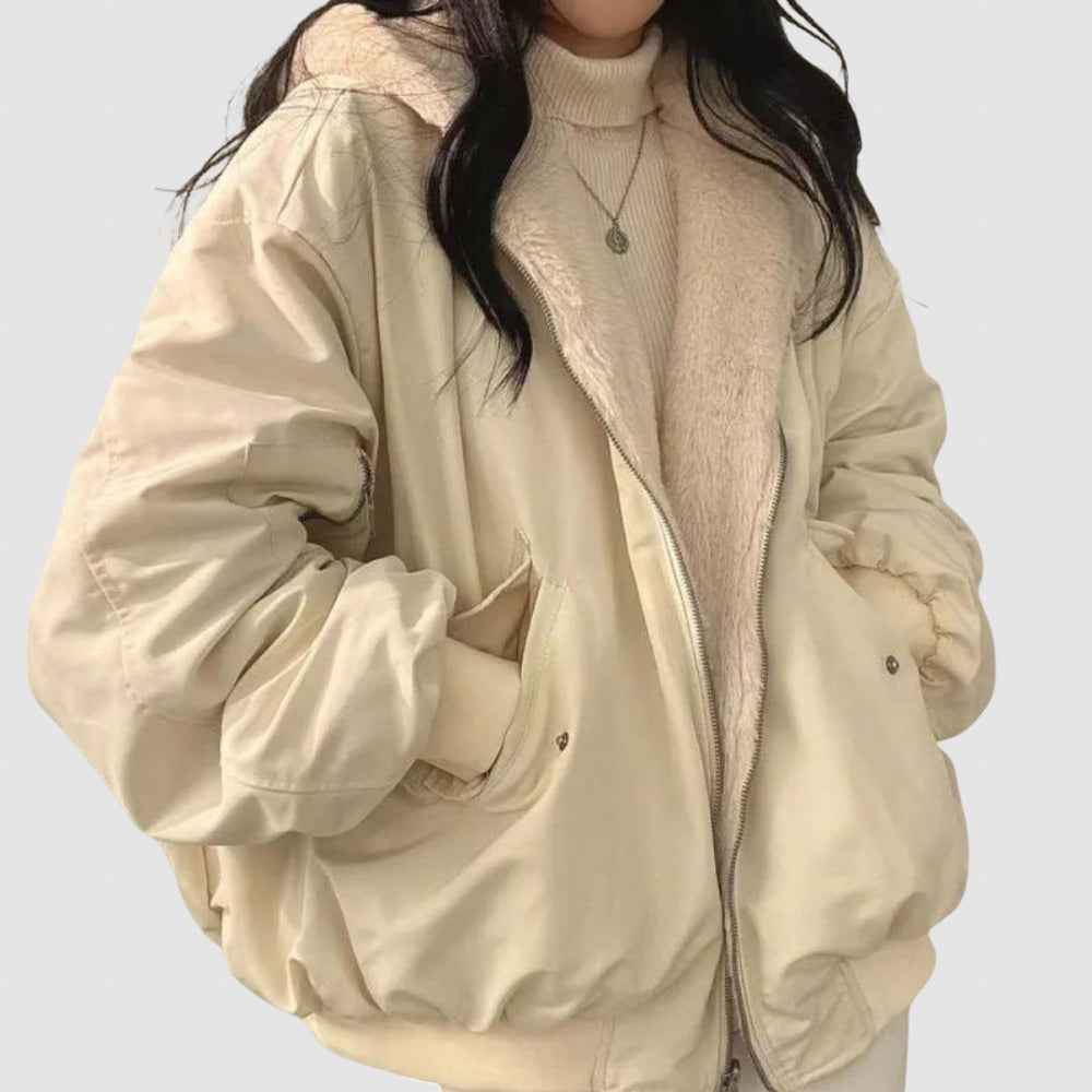 Women's Warm Fleece-Lined Winter Jacket | Cozy Fleece Jacket White