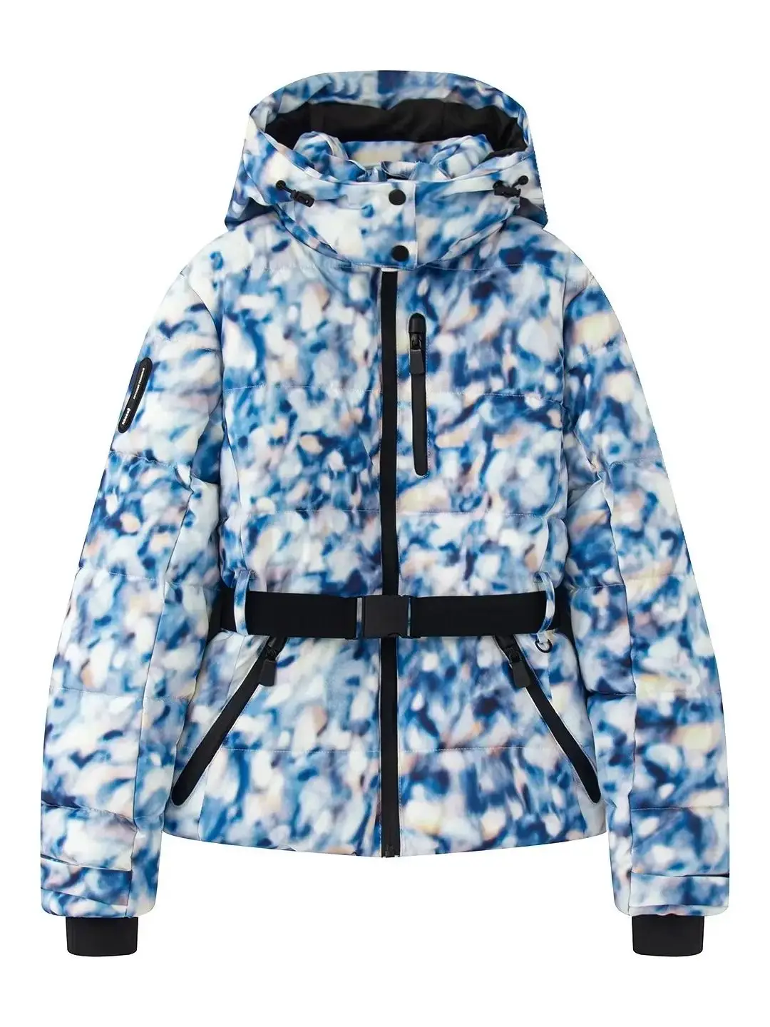 Women's Water-Repellent Fitted Puffer Ski Jacket with Hood and Zippered Pockets Blue