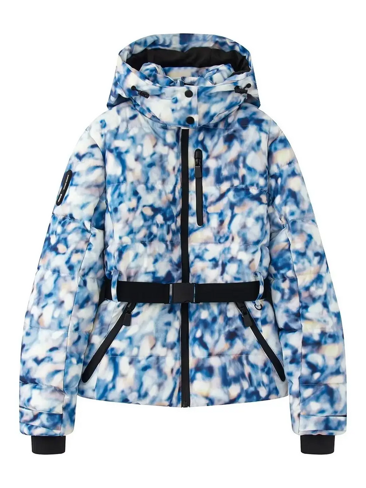 Women's Water-Repellent Fitted Puffer Ski Jacket with Hood and Zippered Pockets Blue