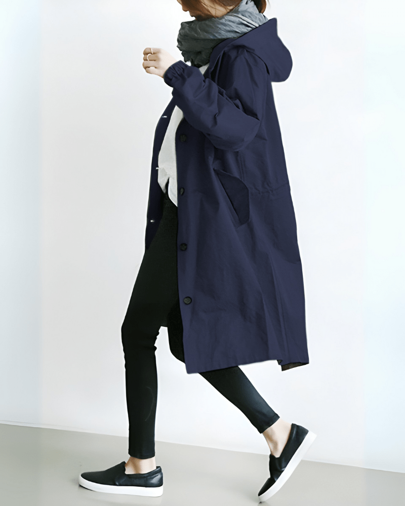 Women's Waterproof Hooded Trench Coat - Perfect for Spring Dark Blue
