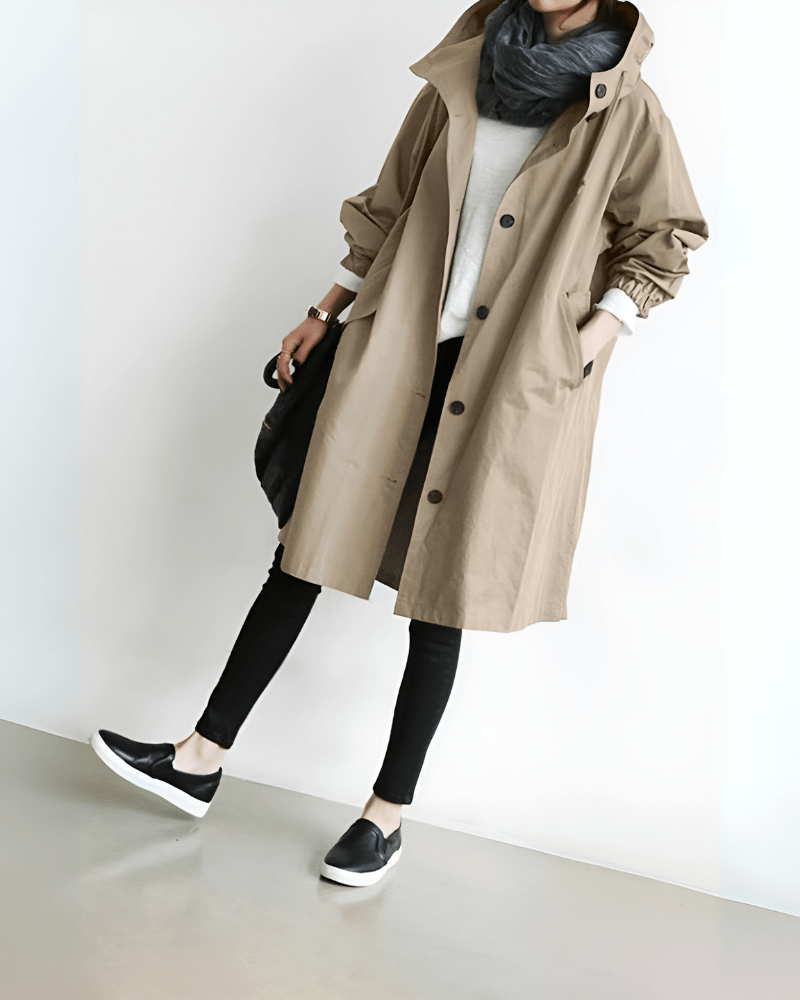 Women's Waterproof Hooded Trench Coat - Perfect for Spring Beige