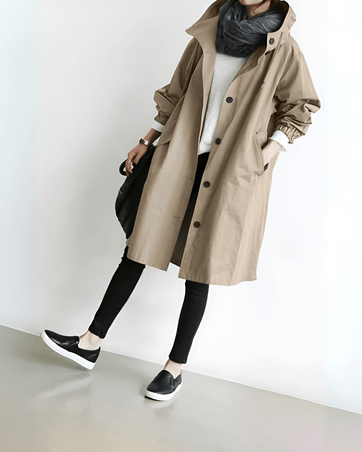 Women's Waterproof Hooded Trench Coat - Perfect for Spring Beige