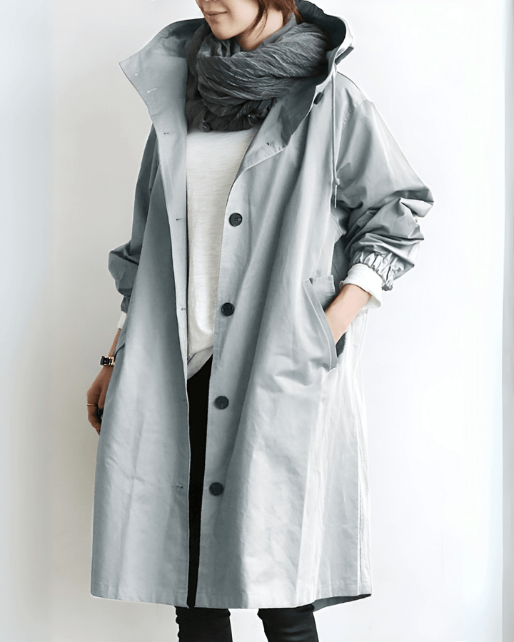 Women's Waterproof Hooded Trench Coat - Perfect for Spring Grey