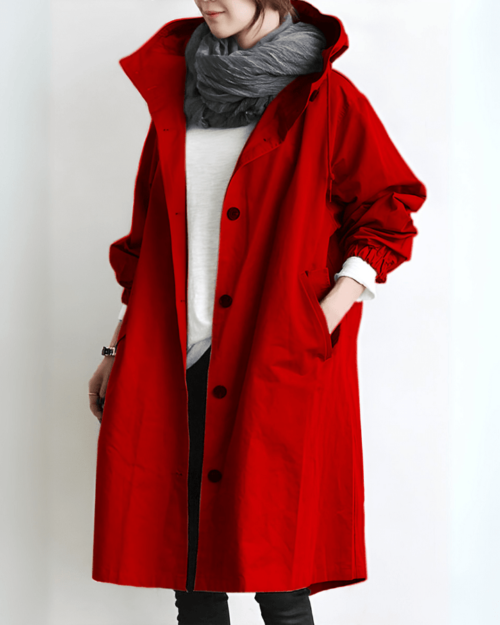 Women's Waterproof Hooded Trench Coat - Perfect for Spring Red