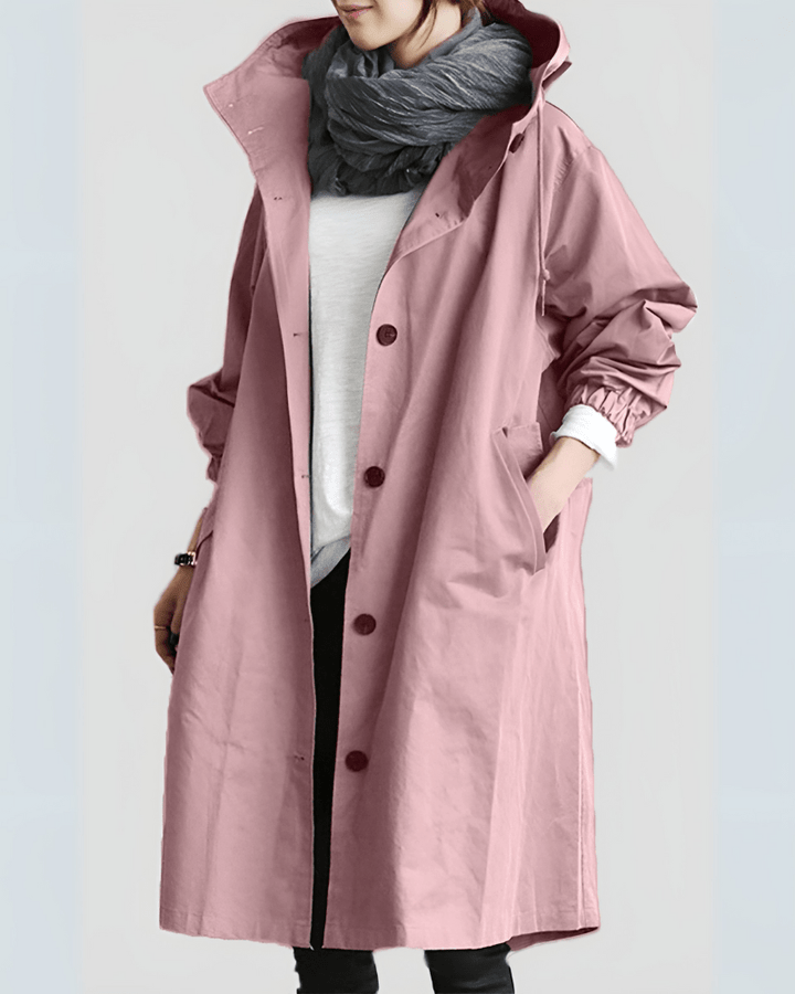 Women's Waterproof Hooded Trench Coat - Perfect for Spring Pink