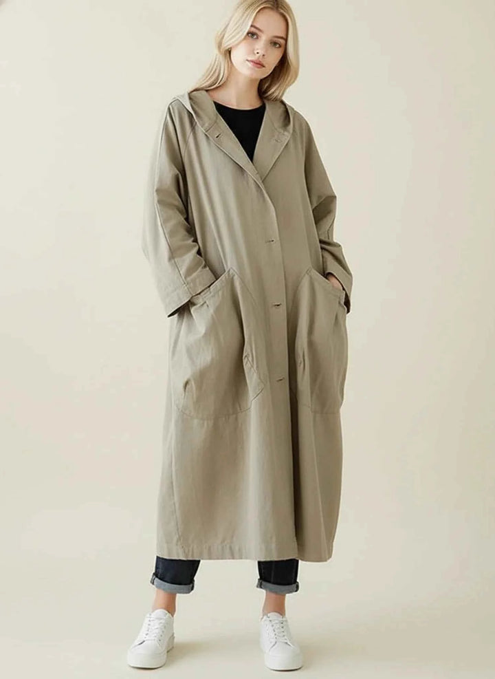 Women's Waterproof Hooded Trench Coat Beige One Size