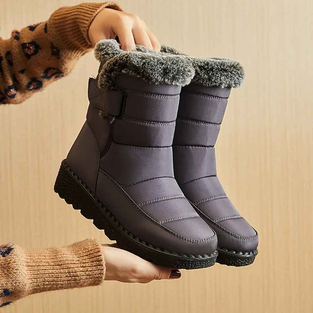Women's Waterproof Snow Boots – Warm, Non-Slip Winter Footwear Gray