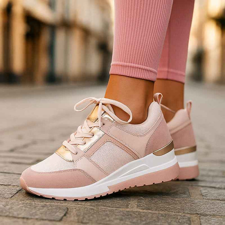Women's Wedge Sneakers with Metallic Detail Pink