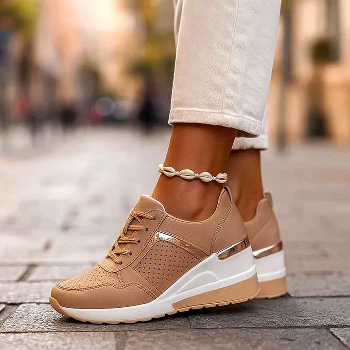 Women's Wedge Sneakers with Metallic Detail Brown