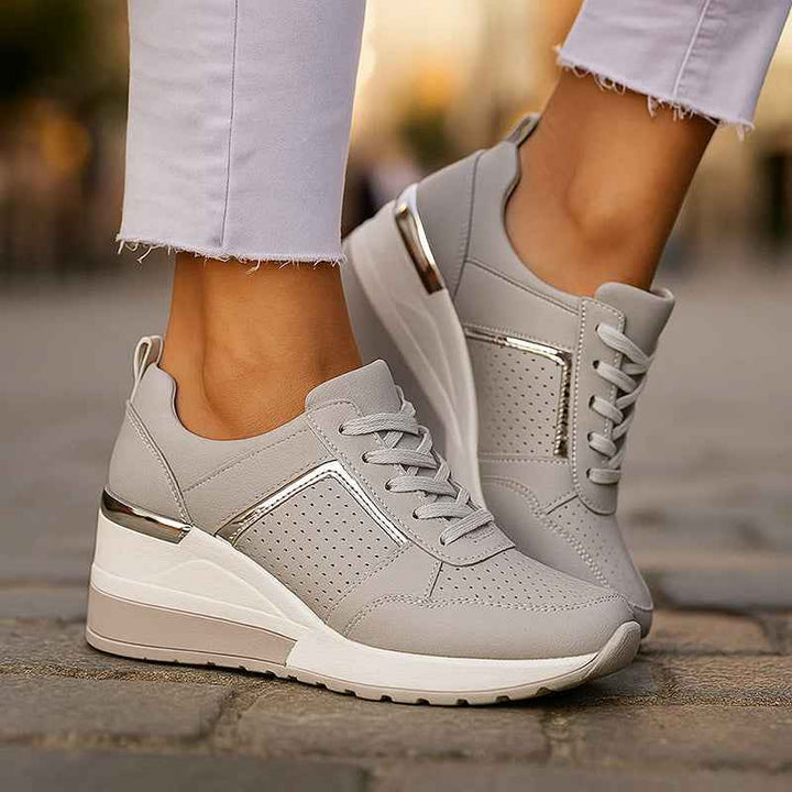 Women's Wedge Sneakers with Metallic Detail Gray