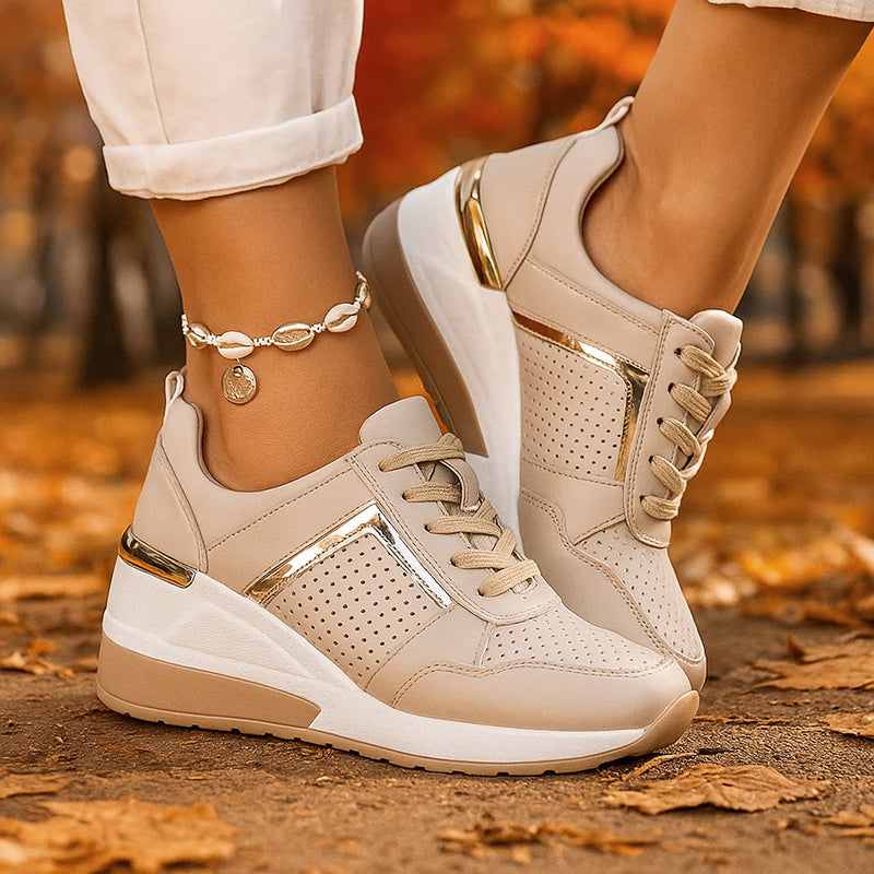 Women's Wedge Sneakers with Metallic Detail