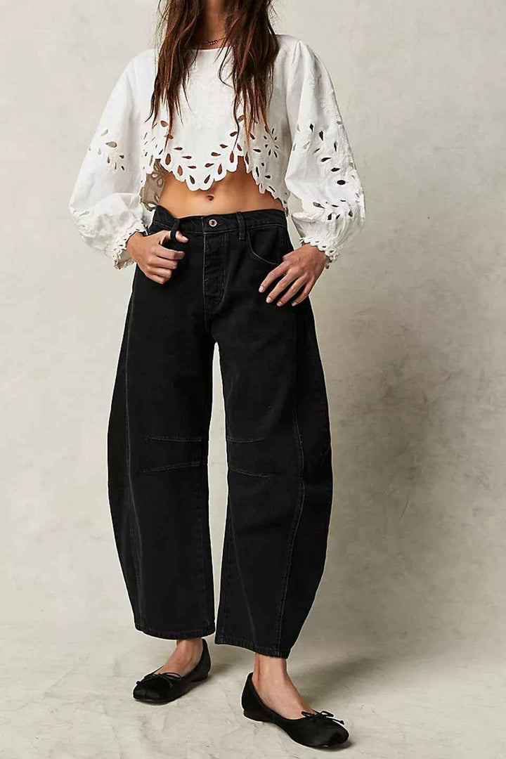 Women's Wide Leg Jeans – Loose Fit – Full Length Denim Casual Black