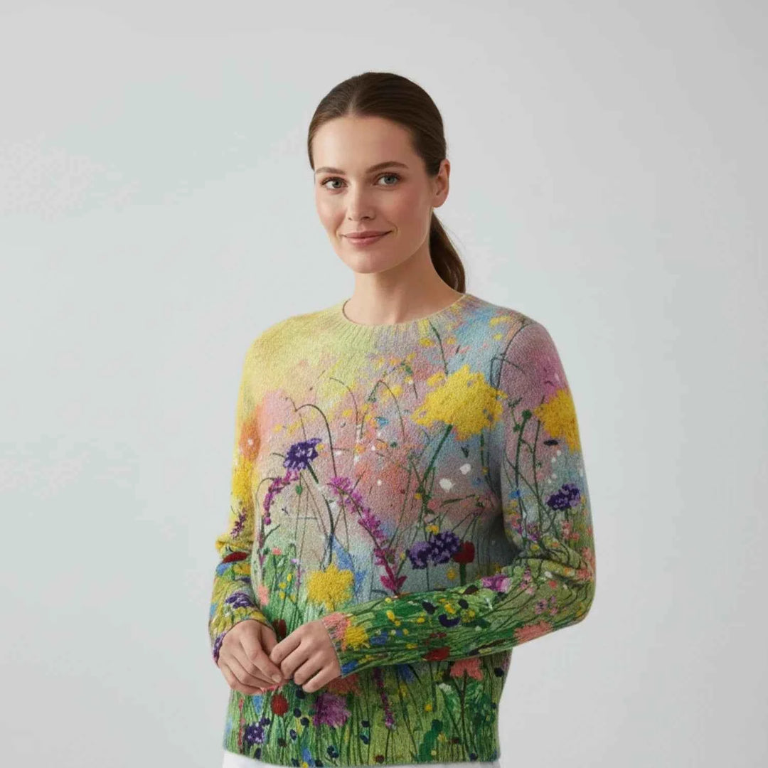 Women's Wildflower Floral Print Pullover Sweater Floral