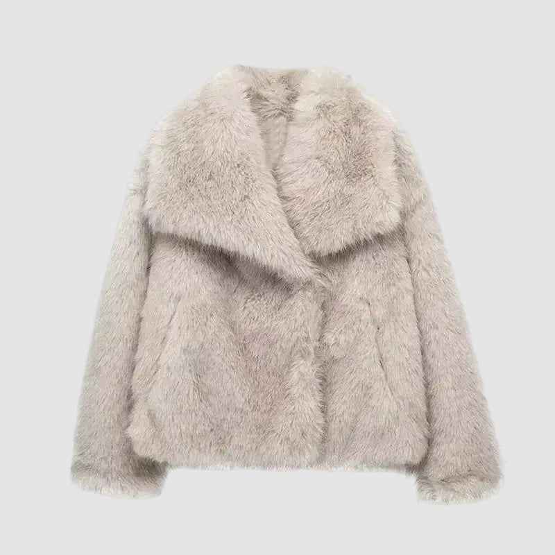 Women's Winter Faux Fur Jacket - Cozy & Stylish Outerwear Beige