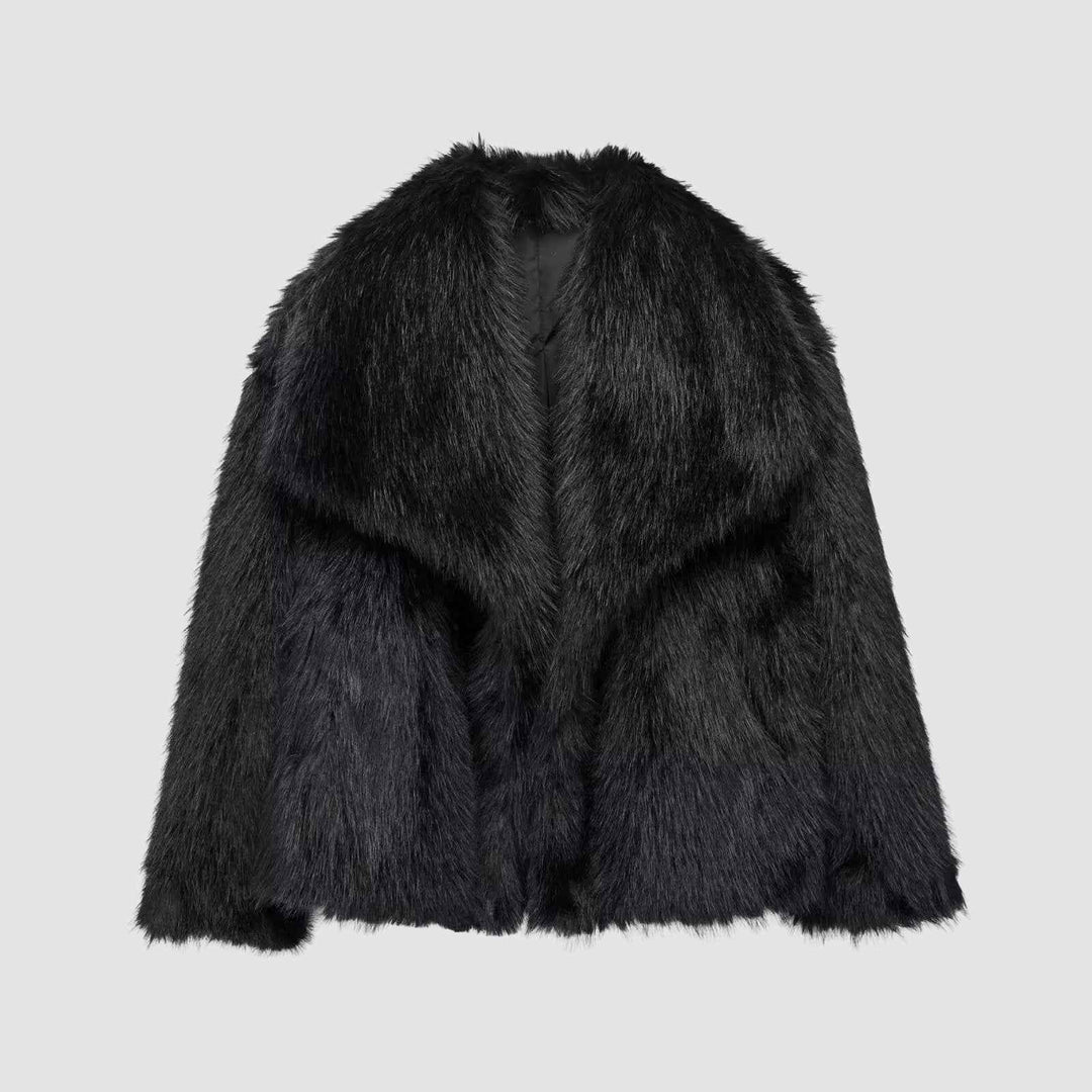 Women's Winter Faux Fur Jacket - Cozy & Stylish Outerwear Black