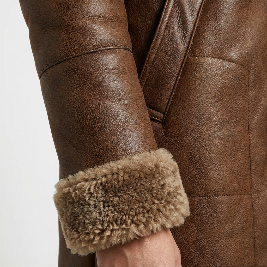 Women's Leather Coat Regular Fit Pockets Brown Winter