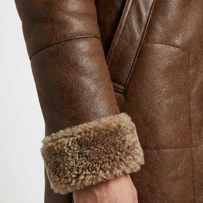 Women's Leather Coat Regular Fit Pockets Brown Winter