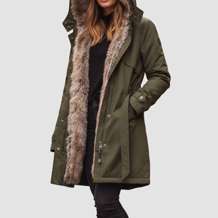 Women's Winter Parka | Cozy Faux Fur Lined Coat for Cold Weather Green