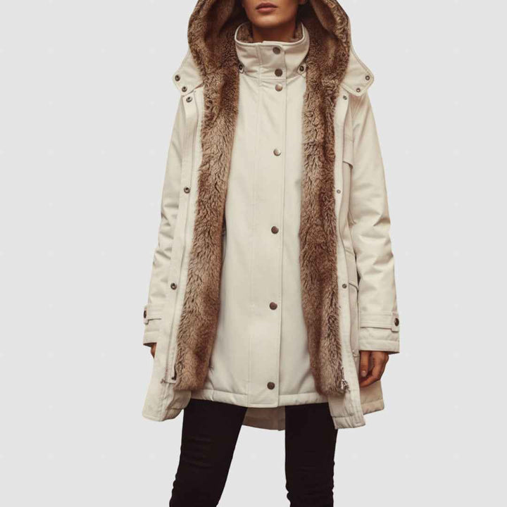 Women's Winter Parka | Cozy Faux Fur Lined Coat for Cold Weather White