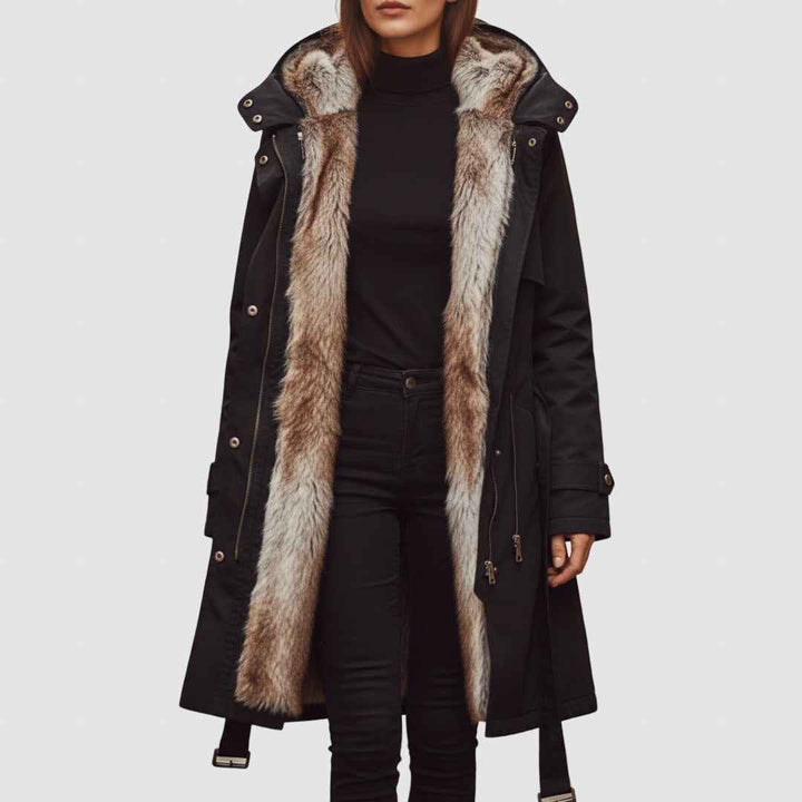 Women's Winter Parka | Cozy Faux Fur Lined Coat for Cold Weather Black