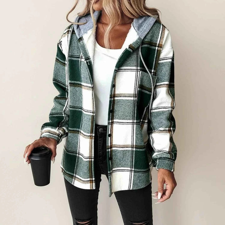 Women's Winter Plaid Hooded Shirt Jacket Green