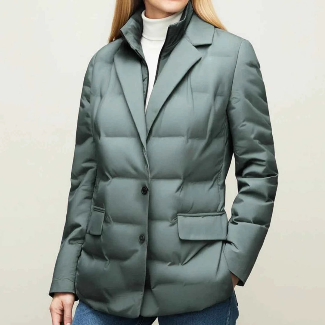 Women's Winter Puffer Blazer Jacket Green
