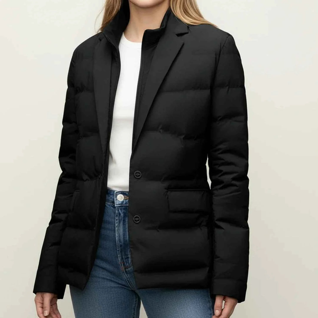 Women's Winter Puffer Blazer Jacket Black
