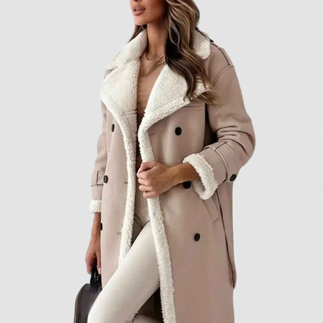 Women's Winter Shearling Coat with Fleece Lining Apricot