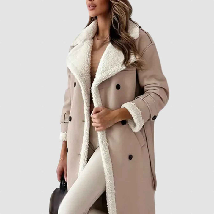 Women's Winter Shearling Coat with Fleece Lining Apricot