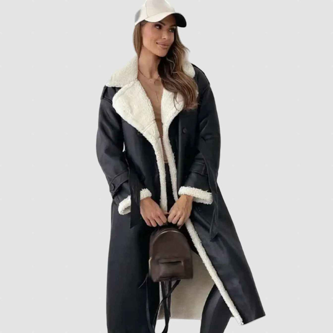 Women's Winter Shearling Coat with Fleece Lining Black