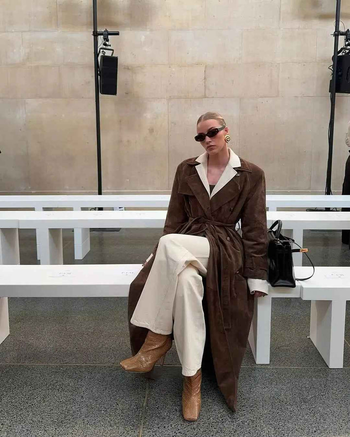 Women's Winter Suede Trench Coat - Stylish & Warm Outerwear