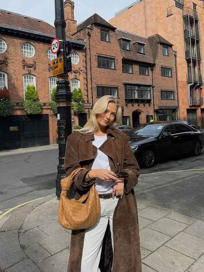 Women's Winter Suede Trench Coat - Stylish & Warm Outerwear