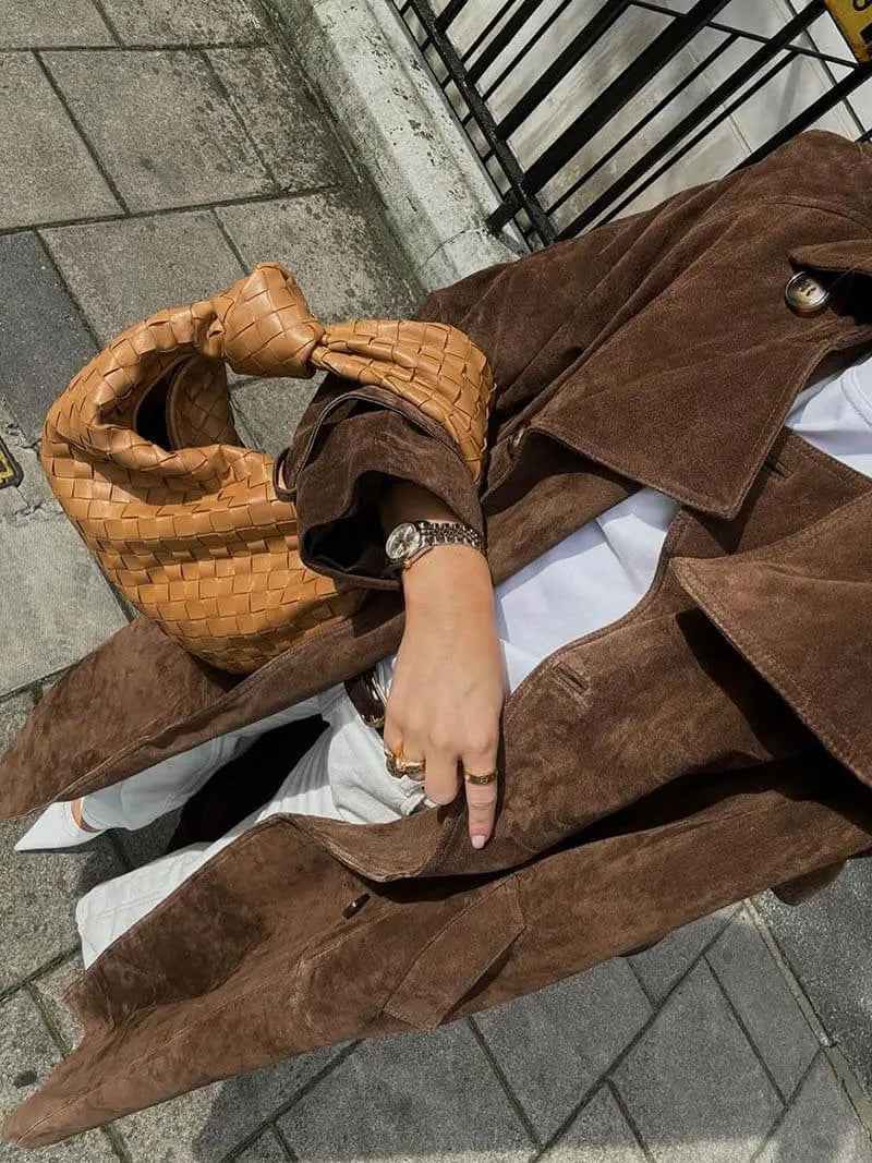 Women's Winter Suede Trench Coat - Stylish & Warm Outerwear
