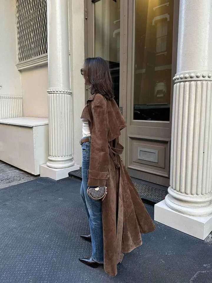 Women's Winter Suede Trench Coat - Stylish & Warm Outerwear