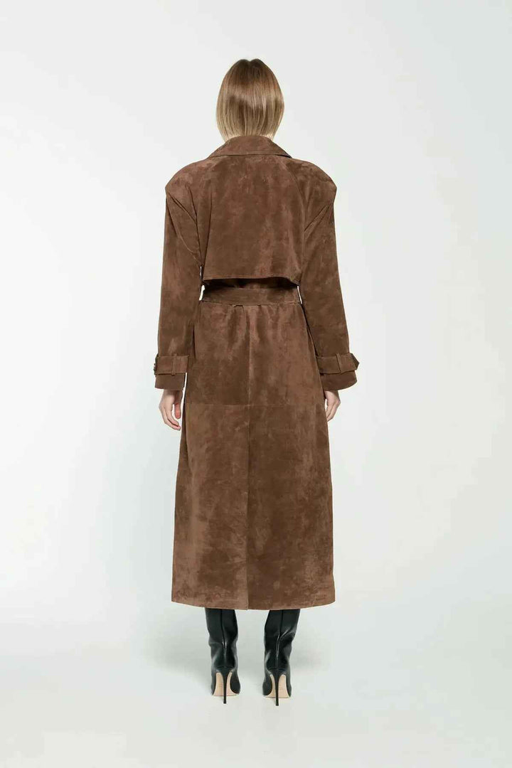 Women's Winter Suede Trench Coat - Stylish & Warm Outerwear