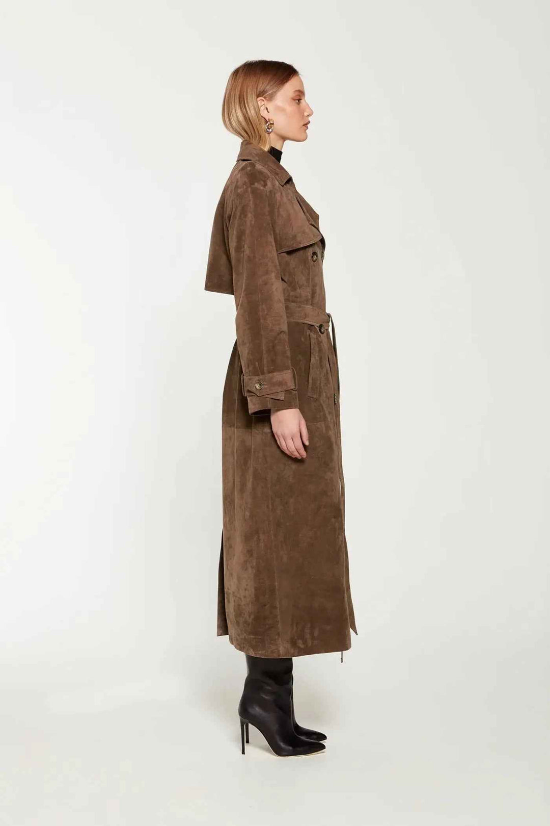 Women's Winter Suede Trench Coat - Stylish & Warm Outerwear