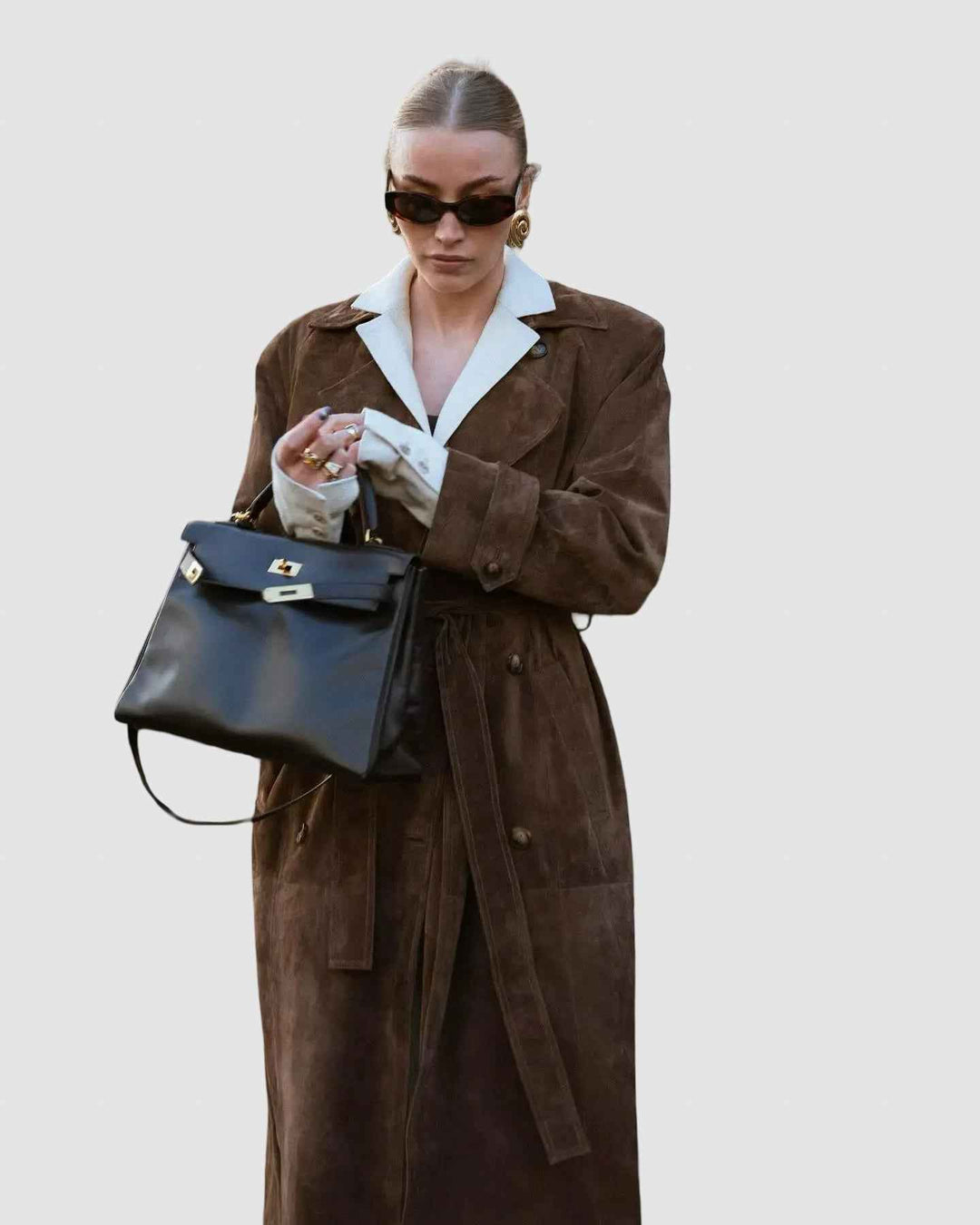 Women's Winter Suede Trench Coat - Stylish & Warm Outerwear L